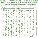 12 Pack Fake Vines Curtain String Light 240 Led 8 Mode & Timer Hanging Ivy Lights Vines For Bedroom Wall Hanging Garden Home Room Wedding Jungle Party Indoor Outdoor