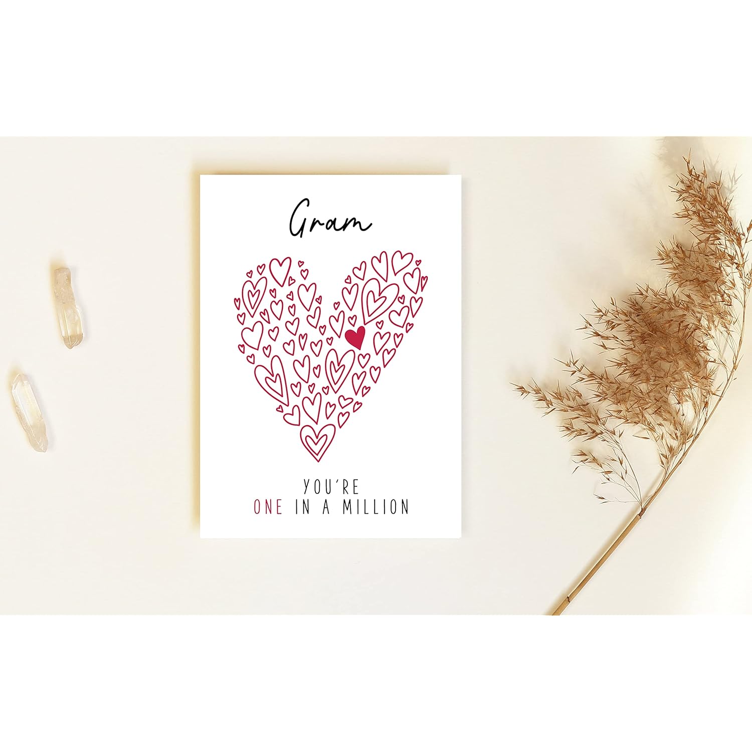 Gram You'Re One In A Million Card - Greeting Card - Thank You, Mother'S Day Card - 5 X 7 Inches, Modern Style, Pink, Brown, Letter Print