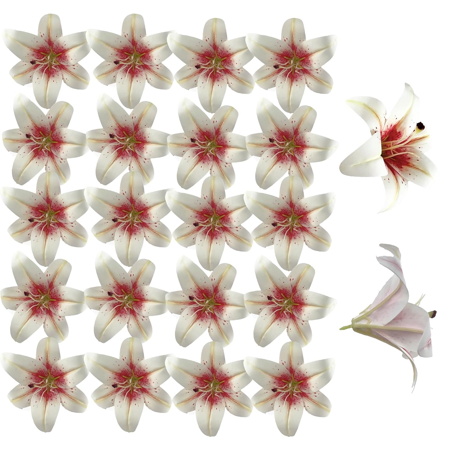 20Pcs 6 Inch Large Artificial Lilies Flower Heads With Realistic Stamens, Bulk Silk Fake Lilies For Diy Crafts, Wedding Decor, Cake Decorating, Centerpieces, Home Decor (White Pink)