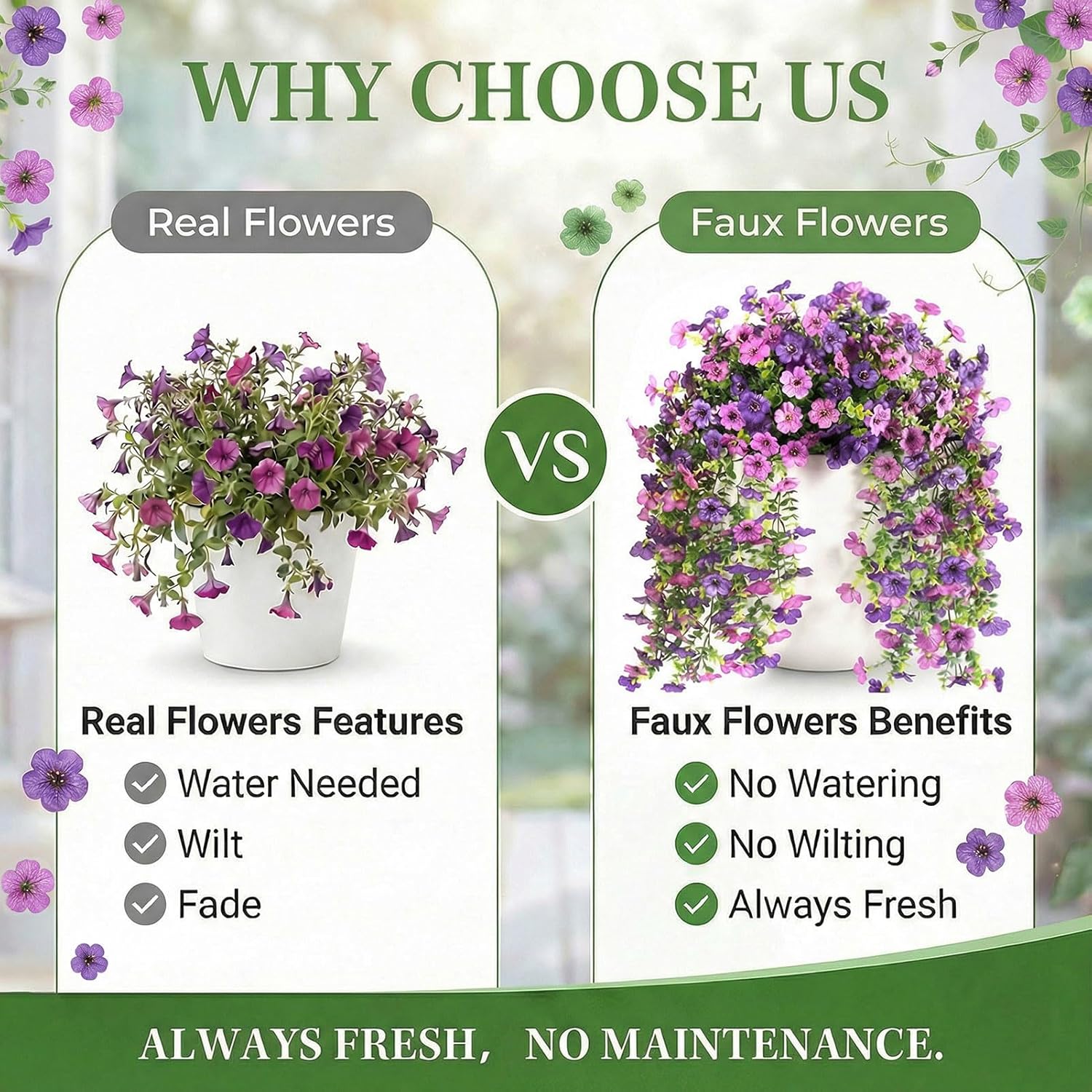 Artificial Flowers For Outdoors, 2Pcs Realistic Faux Hanging Plants Uv Resistant Fake Silk Mums Spring Summer Flowers For Porch Garden Balcony Patio Yard Home And Farmhouse Planter