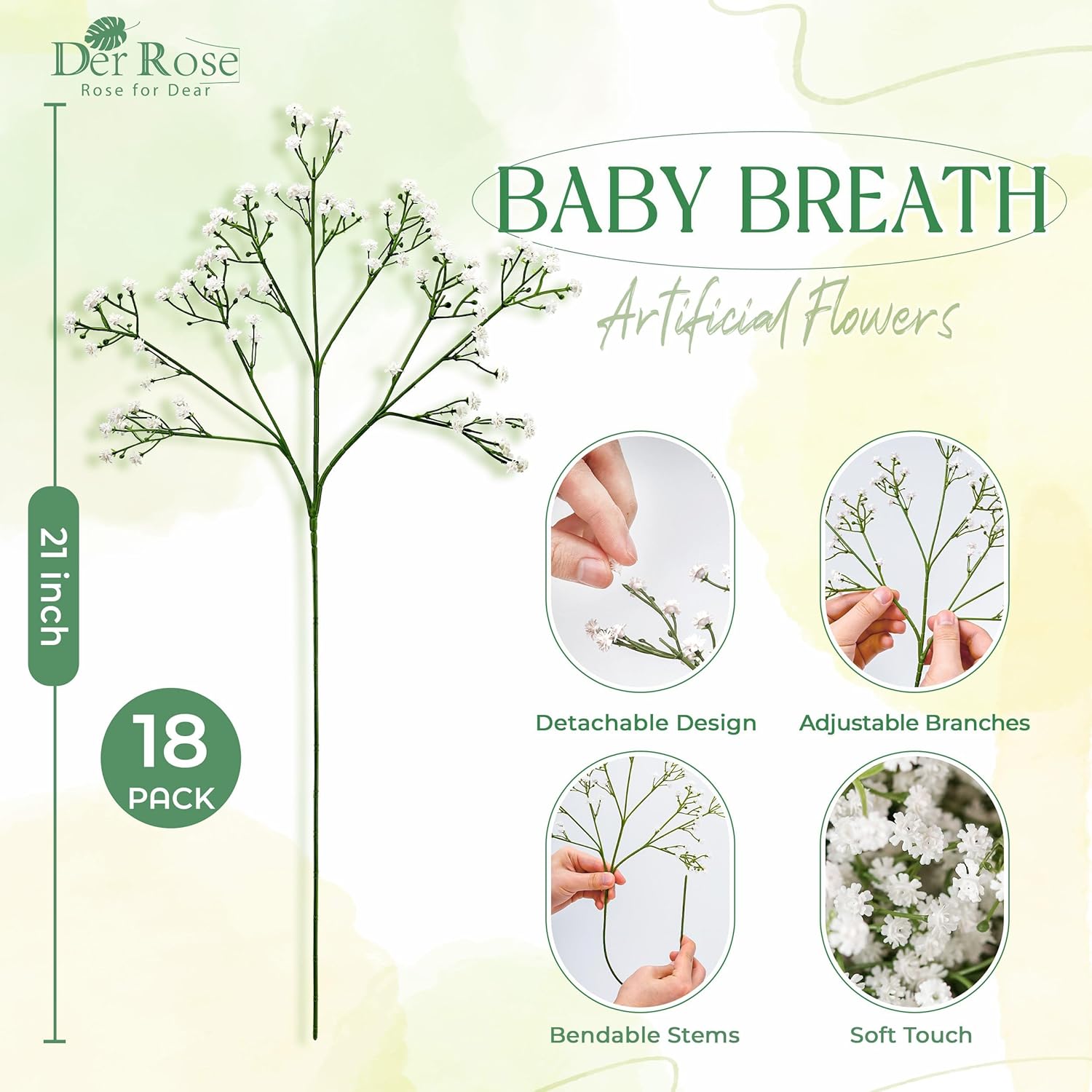 18Pcs Babys Breath Artificial Flowers Faux Gypsophila Stems, Real Touch Silk Fake White Babys Breath Flowers Artificial Bulk For Diy Wedding Table Centerpieces Home Party Decorations