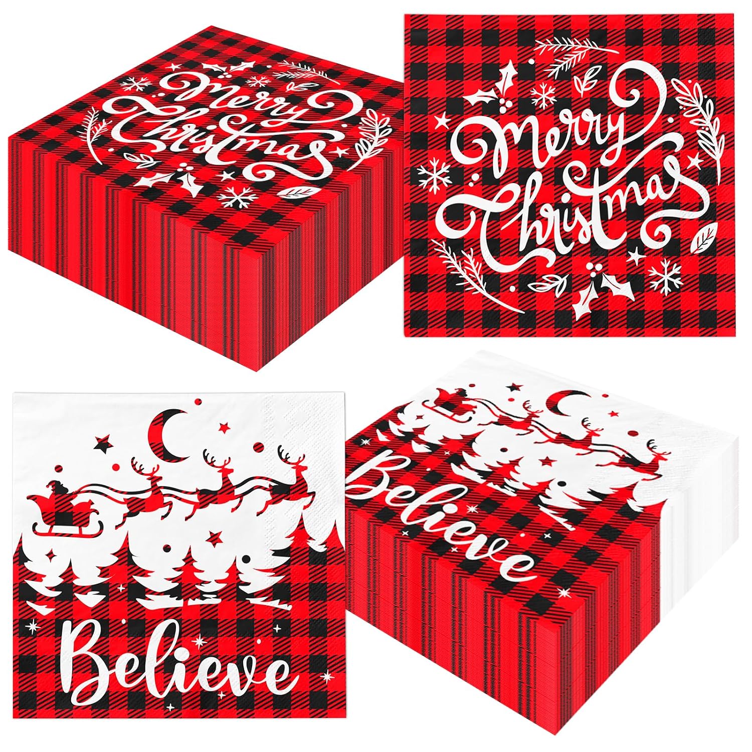 Christmas Napkins, 40Pcs Red And White Christmas Paper Napkins Disposable Snowman Christmas Cocktail Napkins White Merry Christmas Napkins For Xmas Winter Holiday Dinner Party Supplies