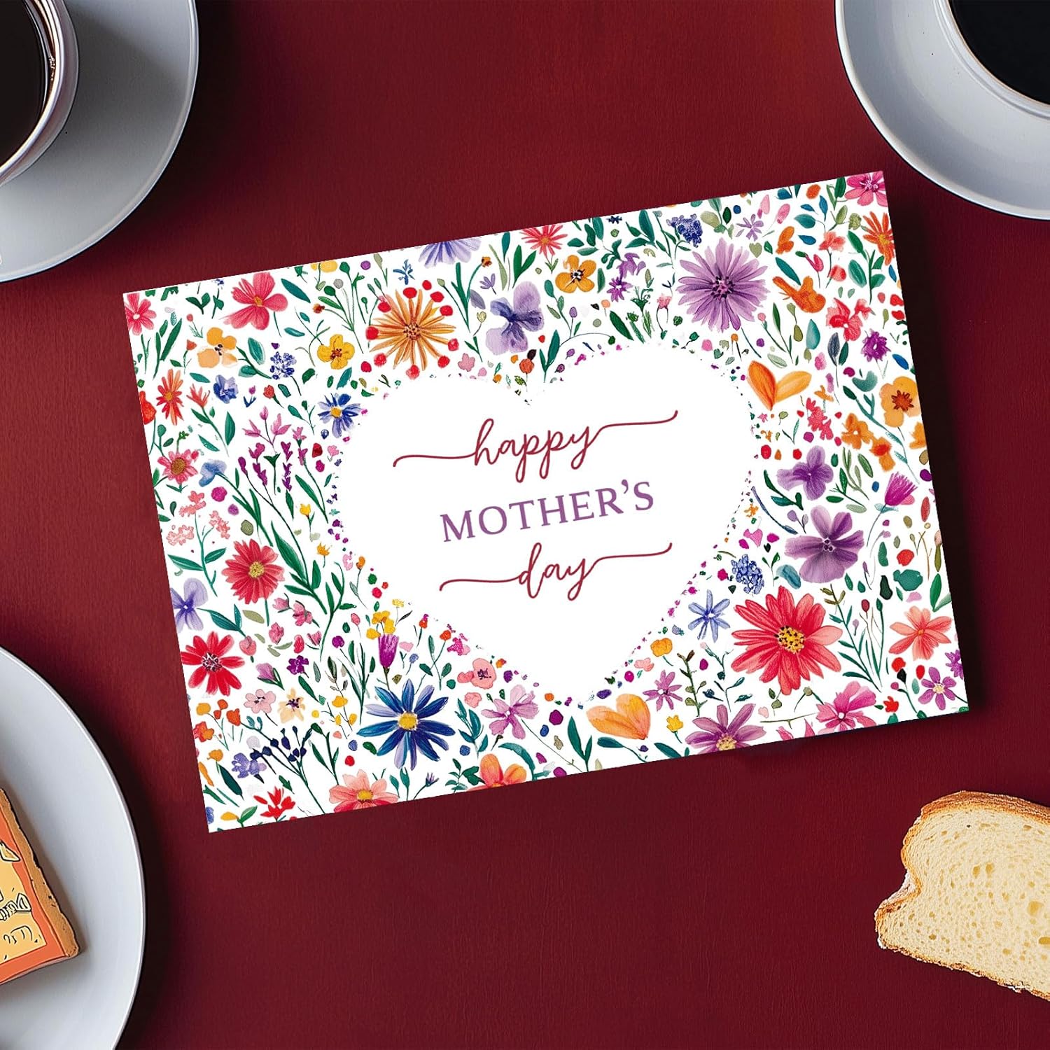 Floral Mother’S Day & Birthday Card For Mum | Elegant Wildflower Design | Includes Burgundy Envelope | Blank Inside For Personal Message | Perfect For Mum, Grandma, Or Any Special Woman (Heart Mother'S Day)