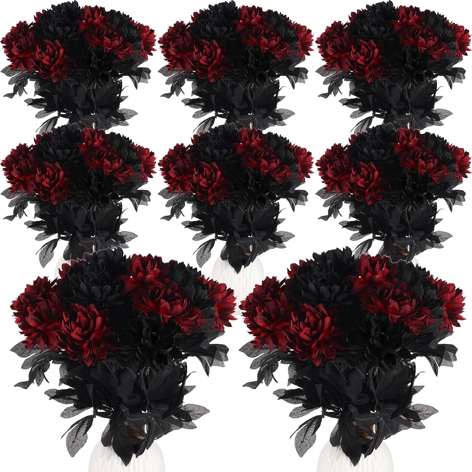 60 Pcs Burgundy Flowers Wine Red Dahlias Artificial Flowers With Stems Faux Silk Dahlia Bouquet Long Stem For Wedding Halloween Bridal Bouquet Harvest Table Centerpieces Home Decor