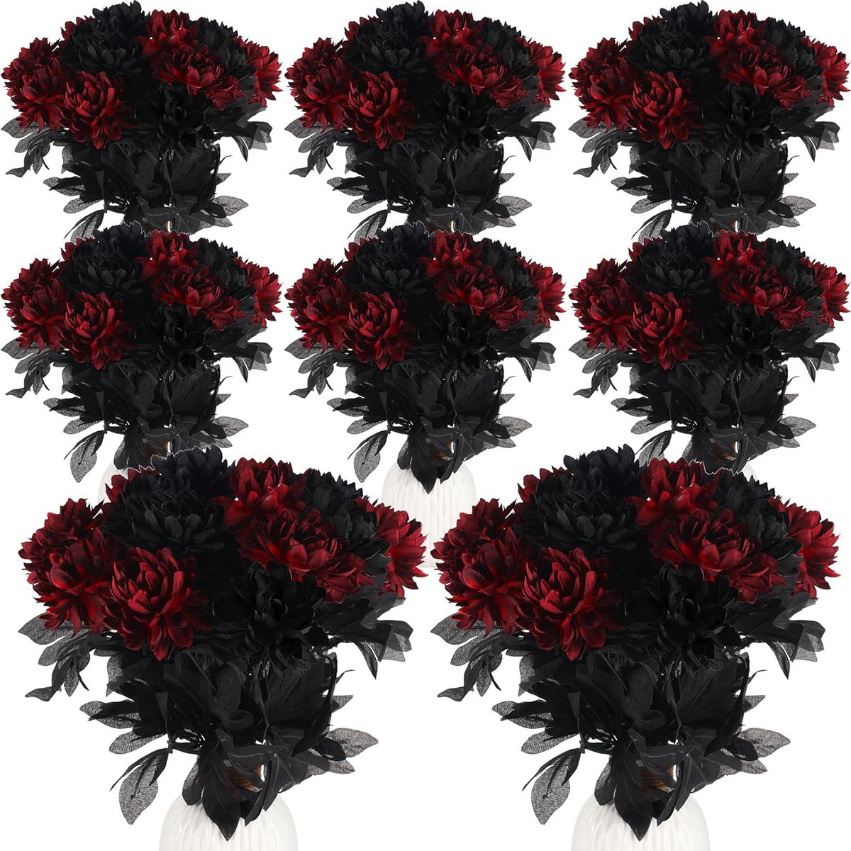 60 Pcs Burgundy Flowers Wine Red Dahlias Artificial Flowers With Stems Faux Silk Dahlia Bouquet Long Stem For Wedding Halloween Bridal Bouquet Harvest Table Centerpieces Home Decor