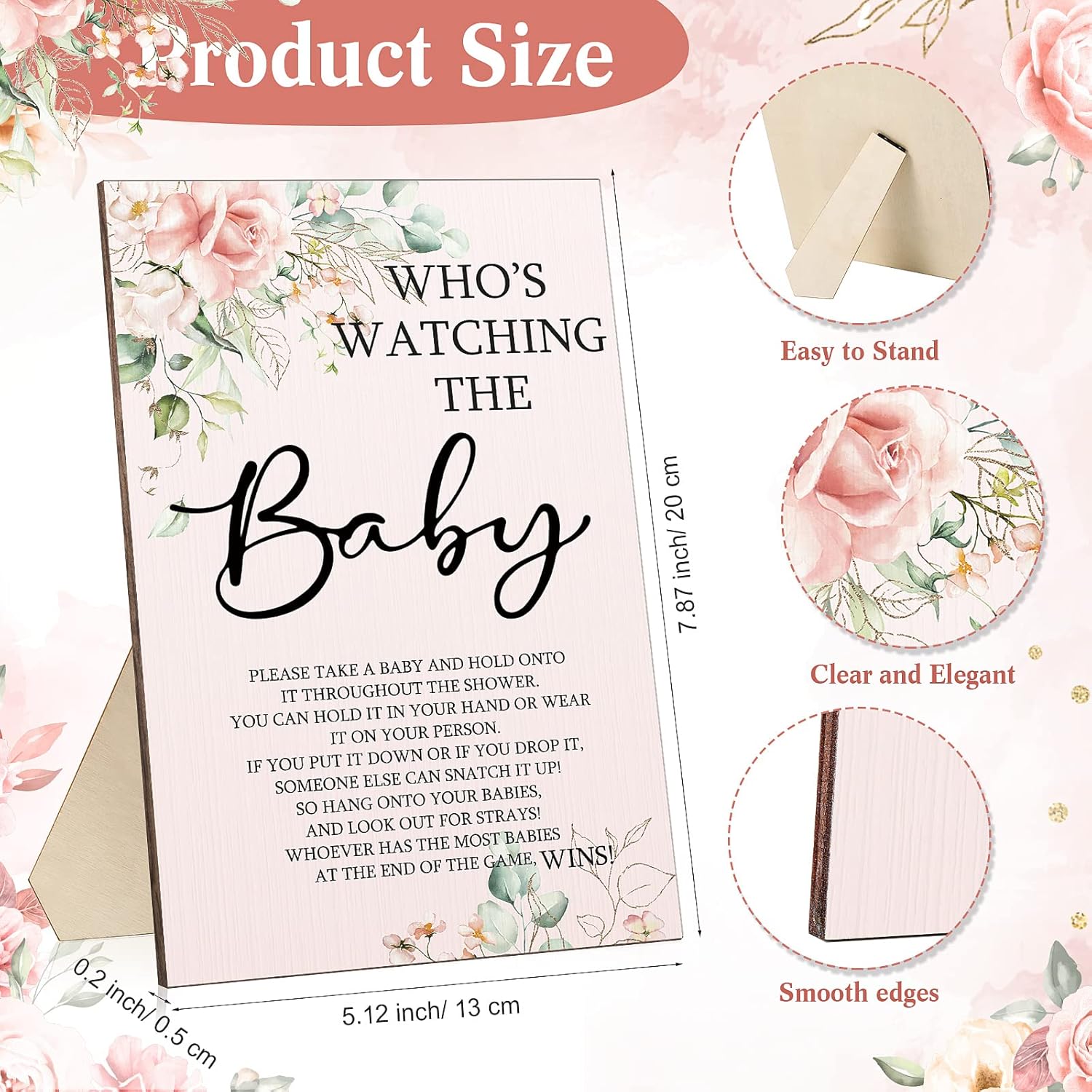 51 Pcs Cool Baby Shower Games Flower Funny Who'S Watching The Baby Sign Wooden Game Sign Baby Gift Sets 50 Pcs Tiny Plastic Babies Small Mini Baby Baby Shower Game Prizes For Gender Reveal Party