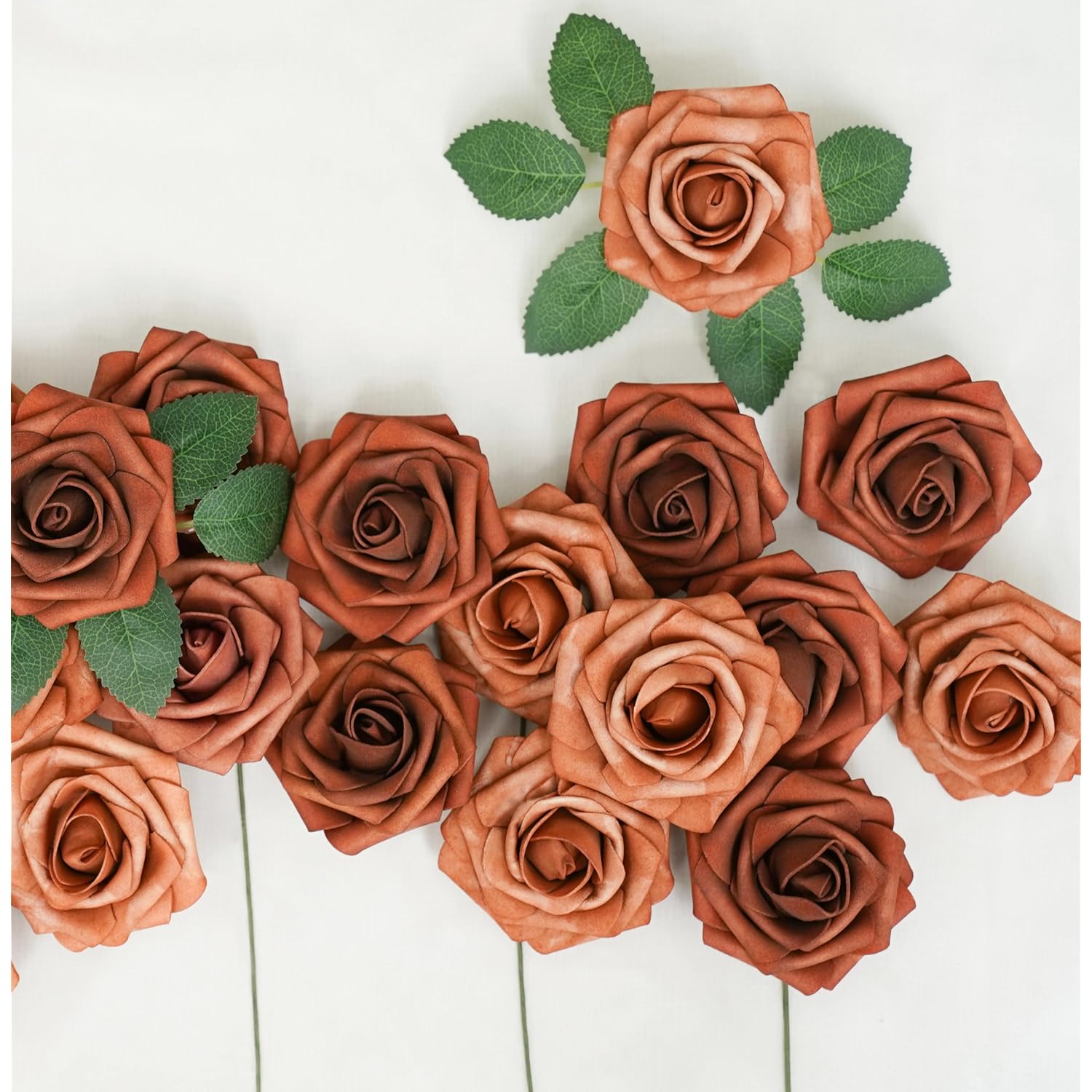 Artificial Flowers, 25Pcs Artificial Rose For Diy Wedding Bouquets Centerpieces Arrangements, Shades Of Terracotta Foam Roses With Stem For Bridal Shower Party Home Decorations