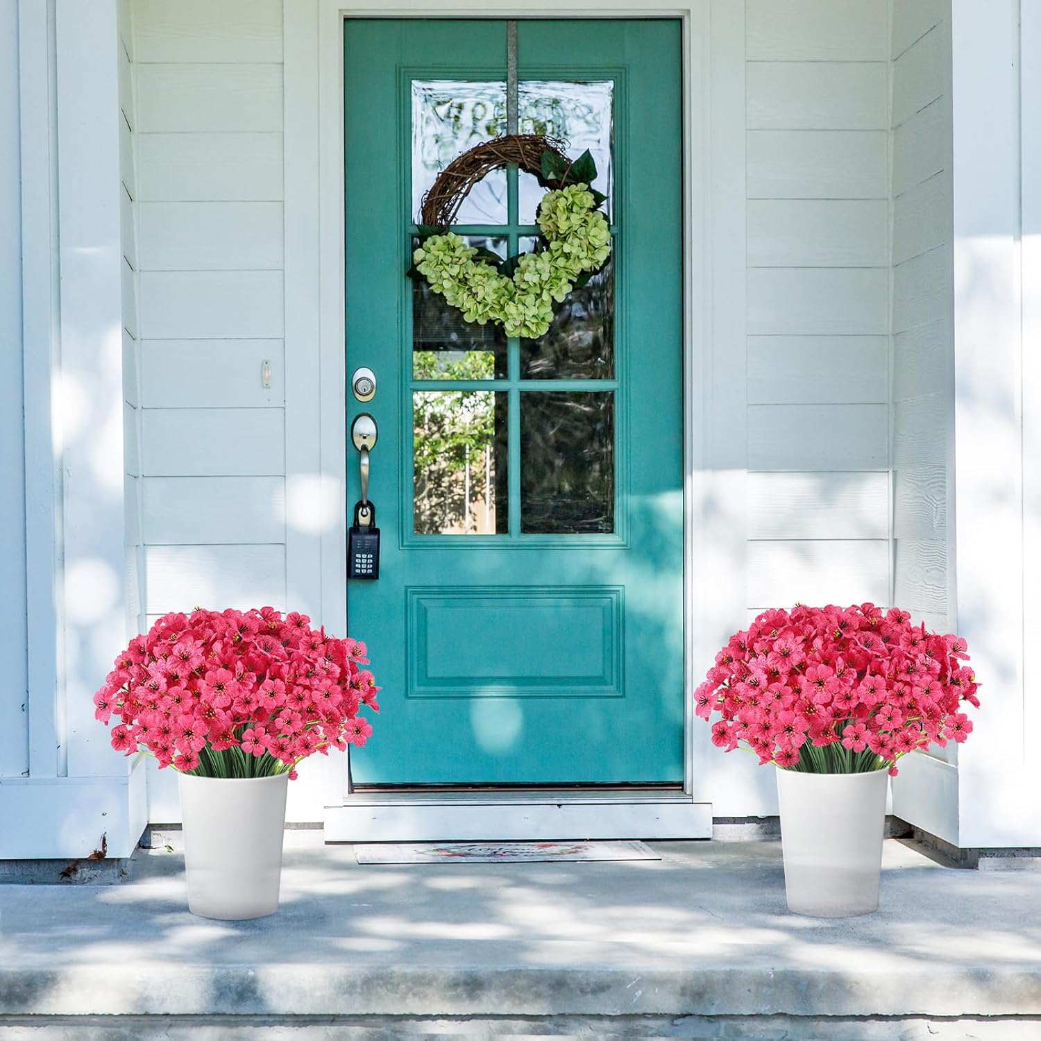 22 Bunches Of Outdoor Artificial Flowers, Uv Resistant Fake Flowers Artificial Silk Flowers With Plastic Plants For Indoor Outdoor Front Porch Hanging Planter Decoration (22, Rose Red)