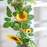 Artificial Flower Garland, Sunflower & Rose Vines, Boho Wedding & Birthday Decor, 6Ft Straight, Pink & Yellow, Fabric & Plastic
