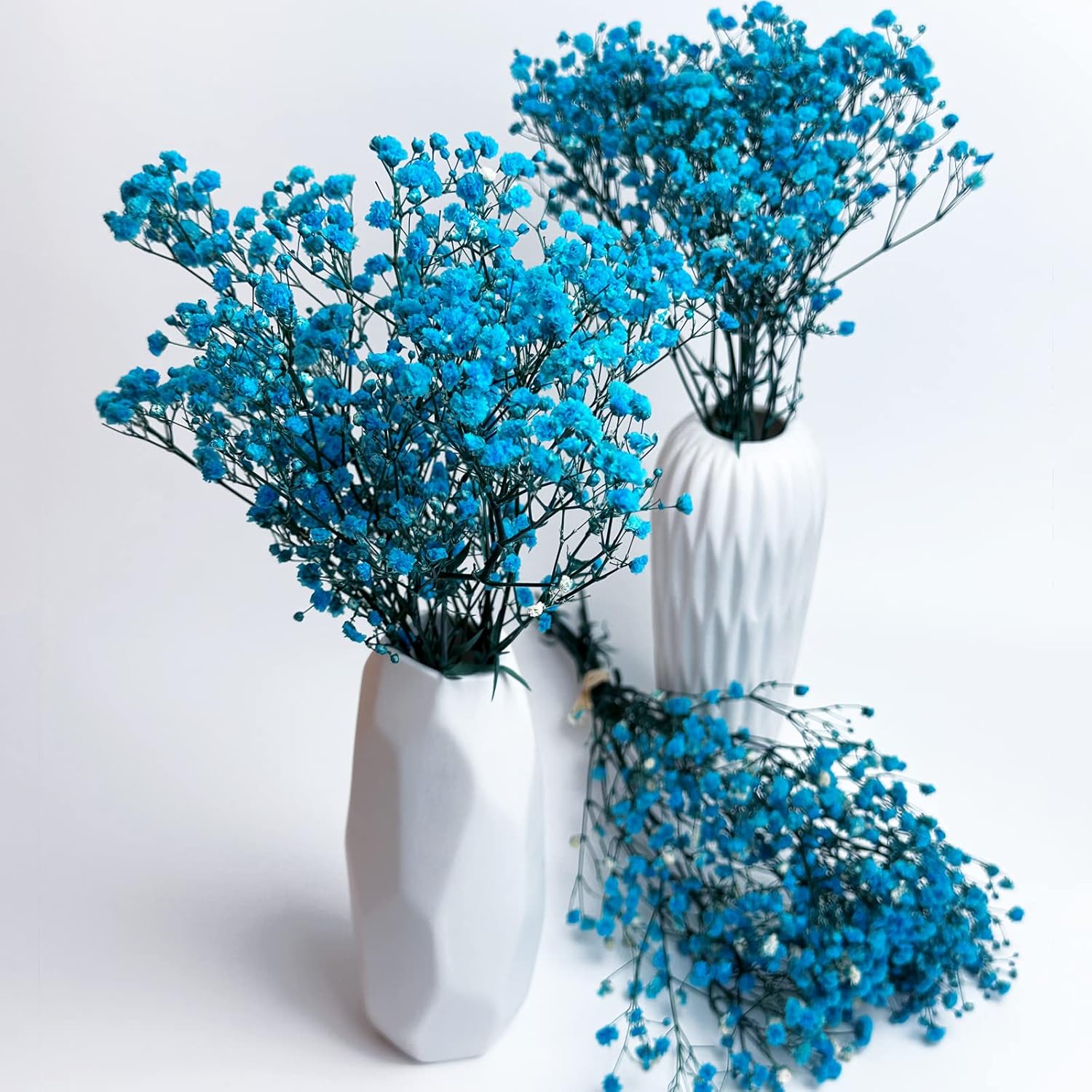 Preserved Baby'S Breath 3 Bunches, 100% Natrual Fresh Gypsophila Long Lasting Flowers For Vase Arrangements Home Decoration Photo Props Parties And Weddings, Diy Décor-Light Blue