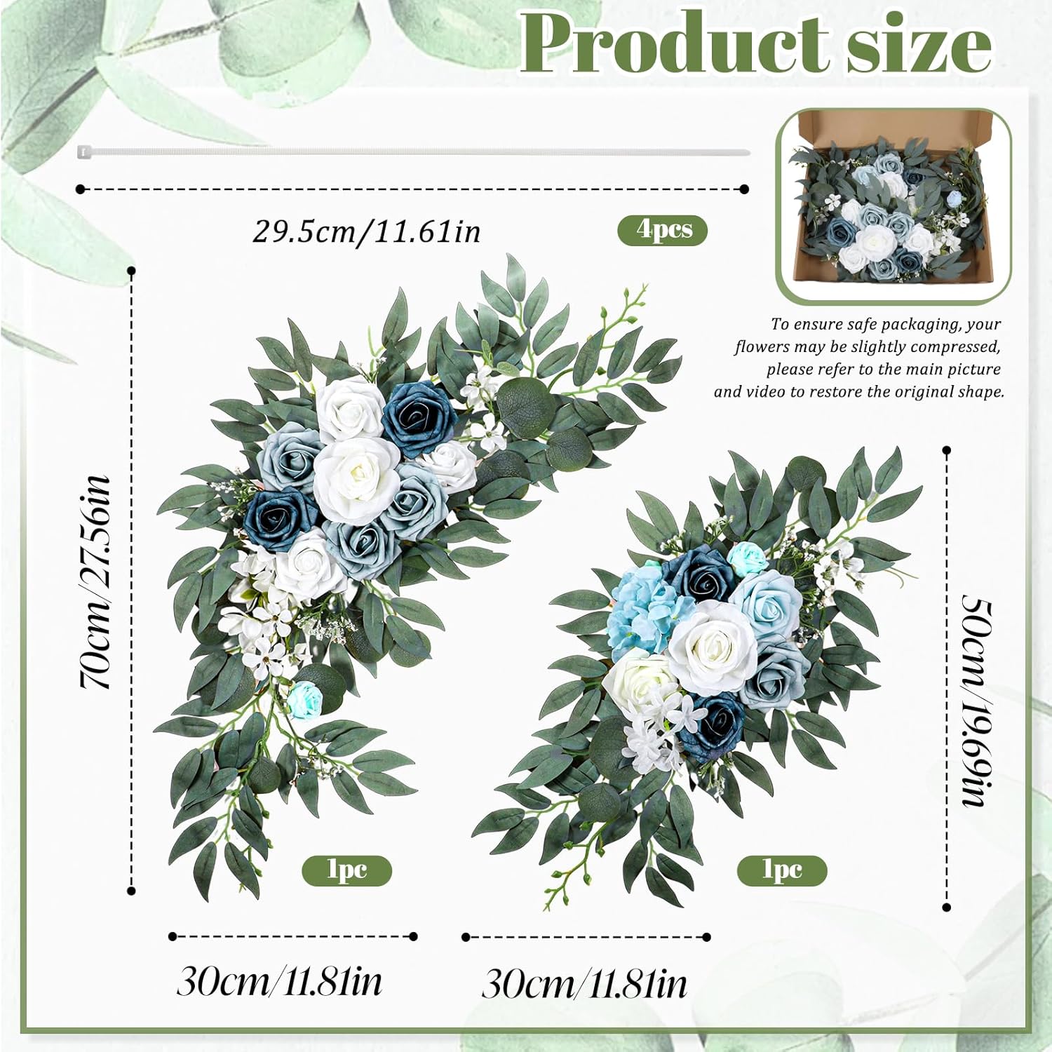 2 Packs Wedding Arch Flowers, 28”/20” Blue Artificial Flower Swag For Wedding Welcome Signs Ceremony, Reception, Floral Arch Arrangement, Backdrop Decoration