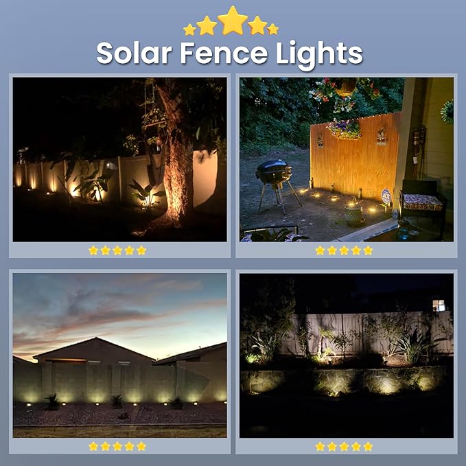12 Pack Solar In Ground Fence Lights Warm White Waterproof No Drill Perimeter Lighting