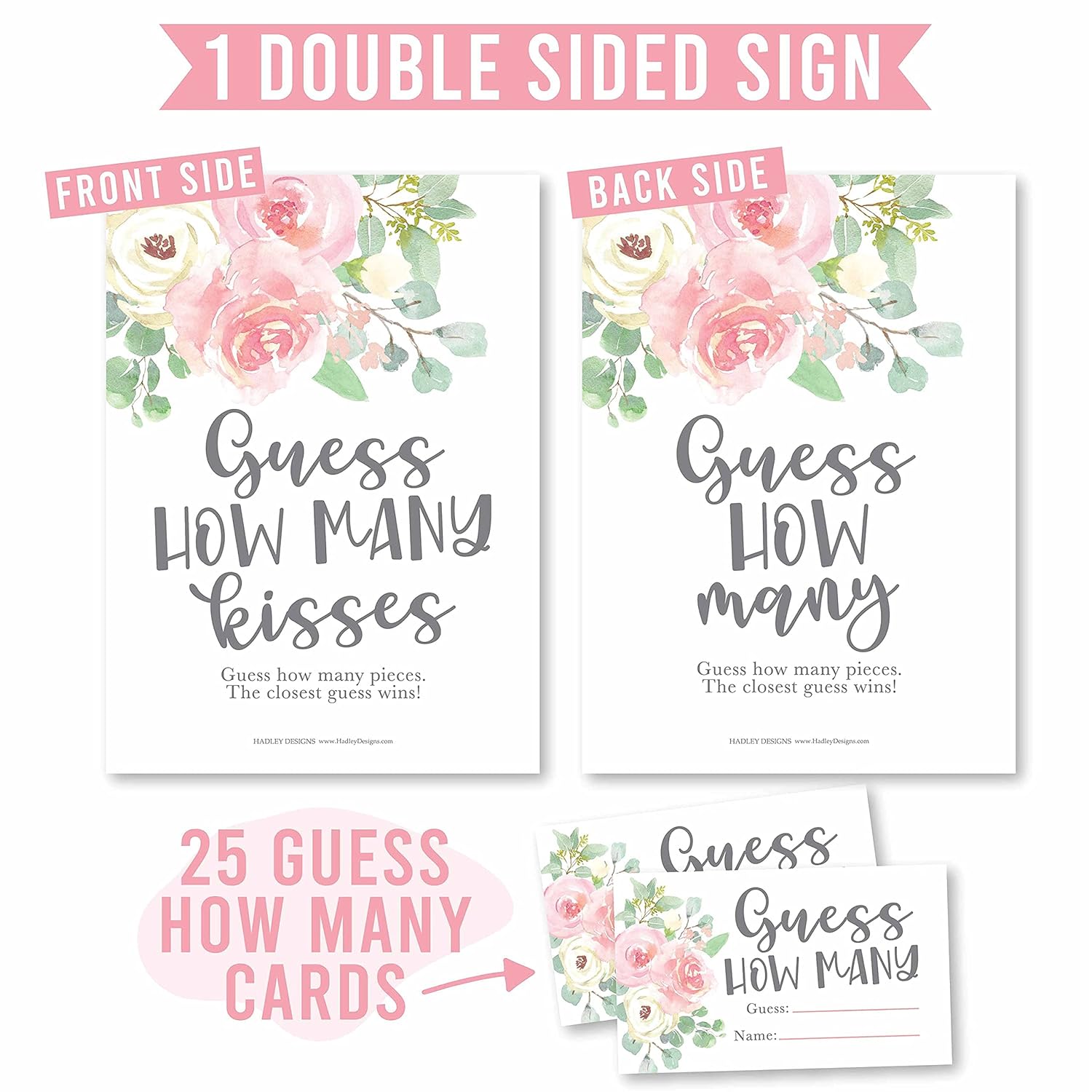 25 Guess How Many Bridal Shower Games For Guests - Floral Baby Shower Games To Play, Guess How Many Kisses Game, Gender Reveal Games For Party, Baby Shower Ideas, Birthday Party Games