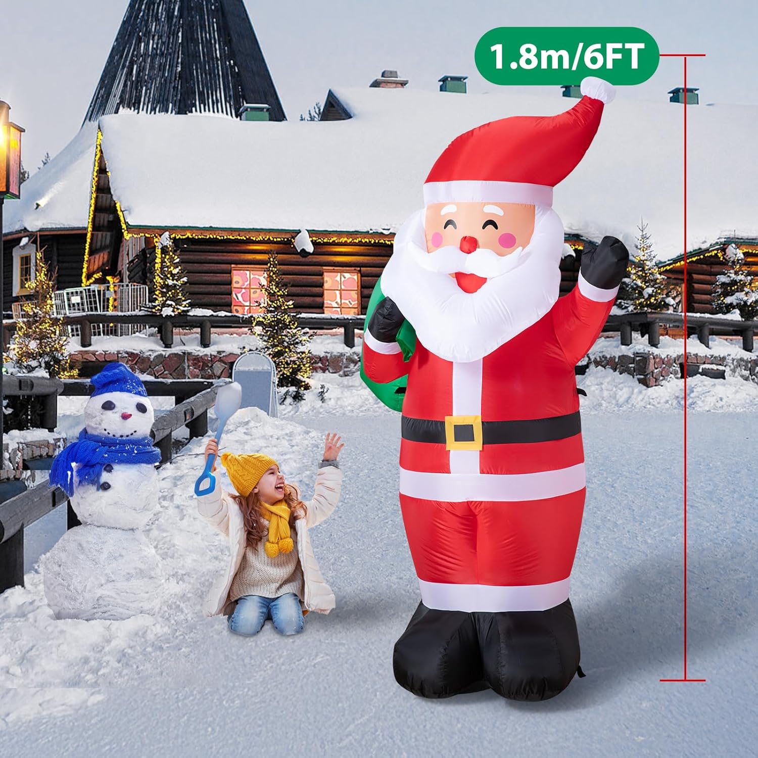 6Ft Christmas Inflatable Santa Outdoor Decoration, Blow Up Santa Claus Carrying Gift Sack Yard Decoration, Large Inflata