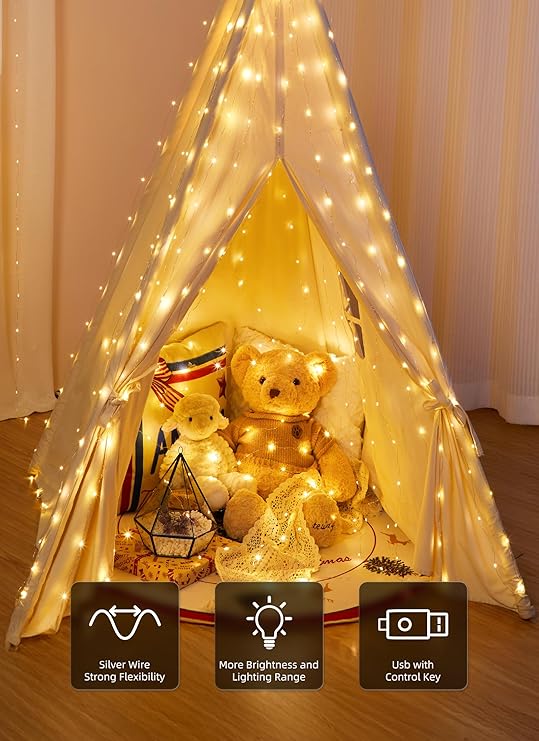 300 LED Curtain Fairy Lights 9.8FT x 9.8FT Warm White USB Plug In String Lights with Remote 8 Modes for Bedroom Wedding Decor