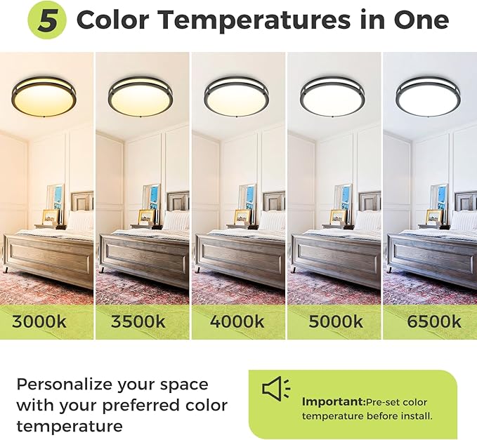 13 Inch Flush Mount Ceiling Light Fixture 2 Pack Dimmable LED Ceiling Lights Black 24W 5 Color Temperature Adjustable 3000K to 6500K for Bathroom Bedroom Hallway Modern Ceiling Lamps
