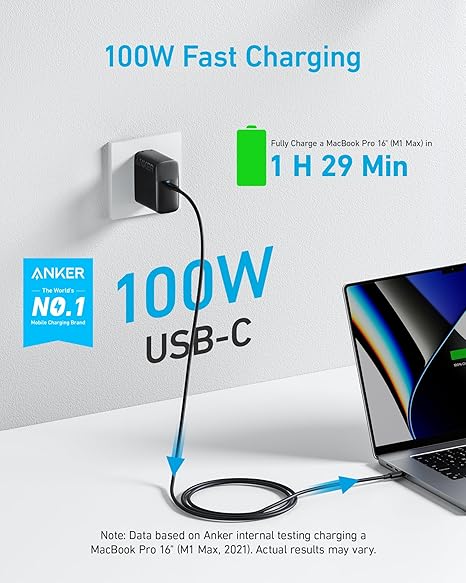100W USB C Laptop Charger with 5FT Cable Compact Foldable Fast Charging Adapter