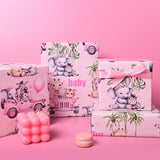 Baby Shower Wrapping Paper Roll - Pink Woodland Animals Truck Design Gift Wrap Sheets For Kids Boys Girls Baby Shower Party Decoration Celebration Total 28.5Sq.Ft
