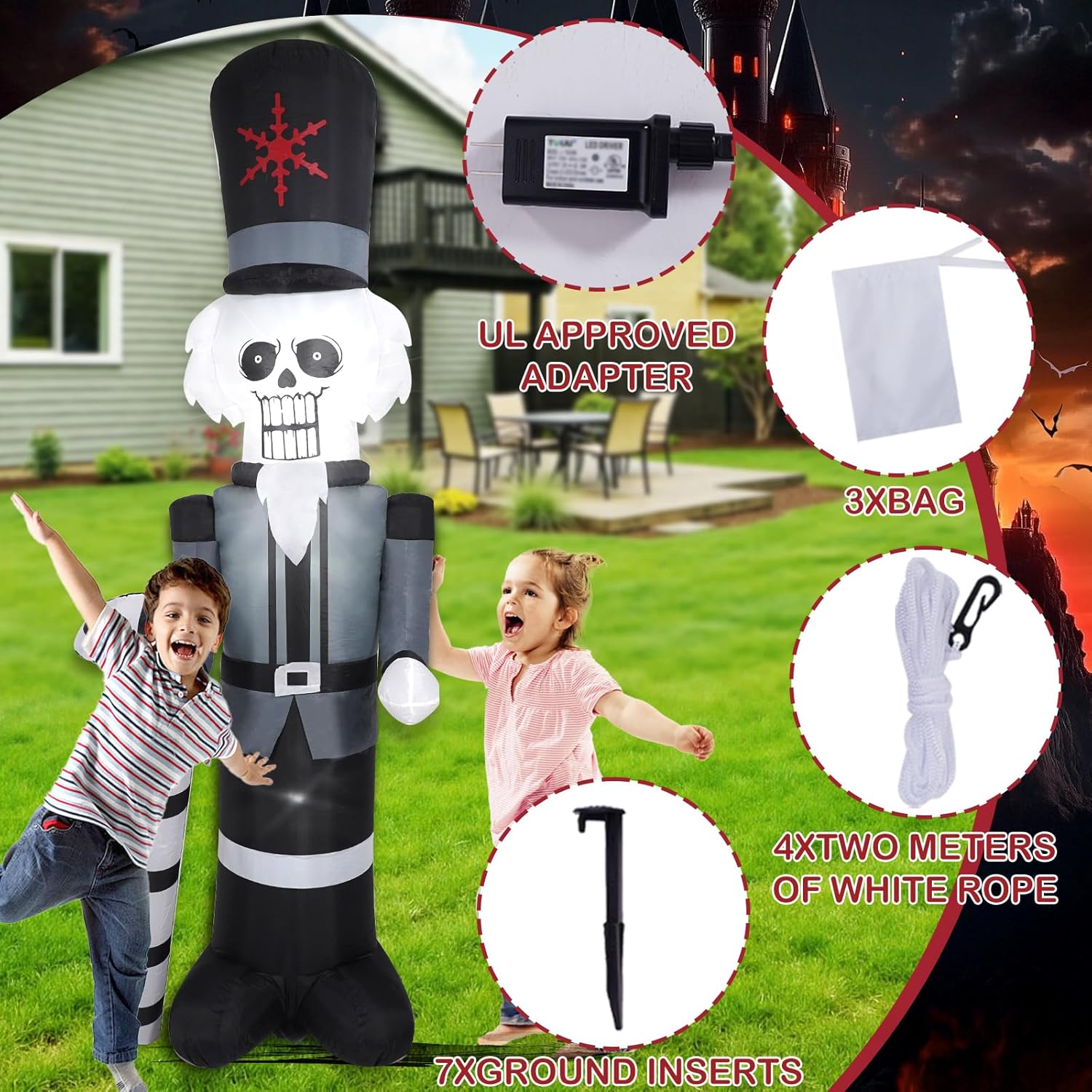 9Ft Grey Soldier Inflatable Decoration, Yard Decoration With Led Lights, Outdoor Inflatable Decoration For White Christm