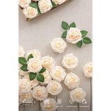Artificial Wedding Flowers 1.5" Rose Buds And 2" Petite Roses 25Pcs Cream W/Stem For Diy Wedding Boutonniere Wrist Corsages Bouquets Centerpieces Arrangements