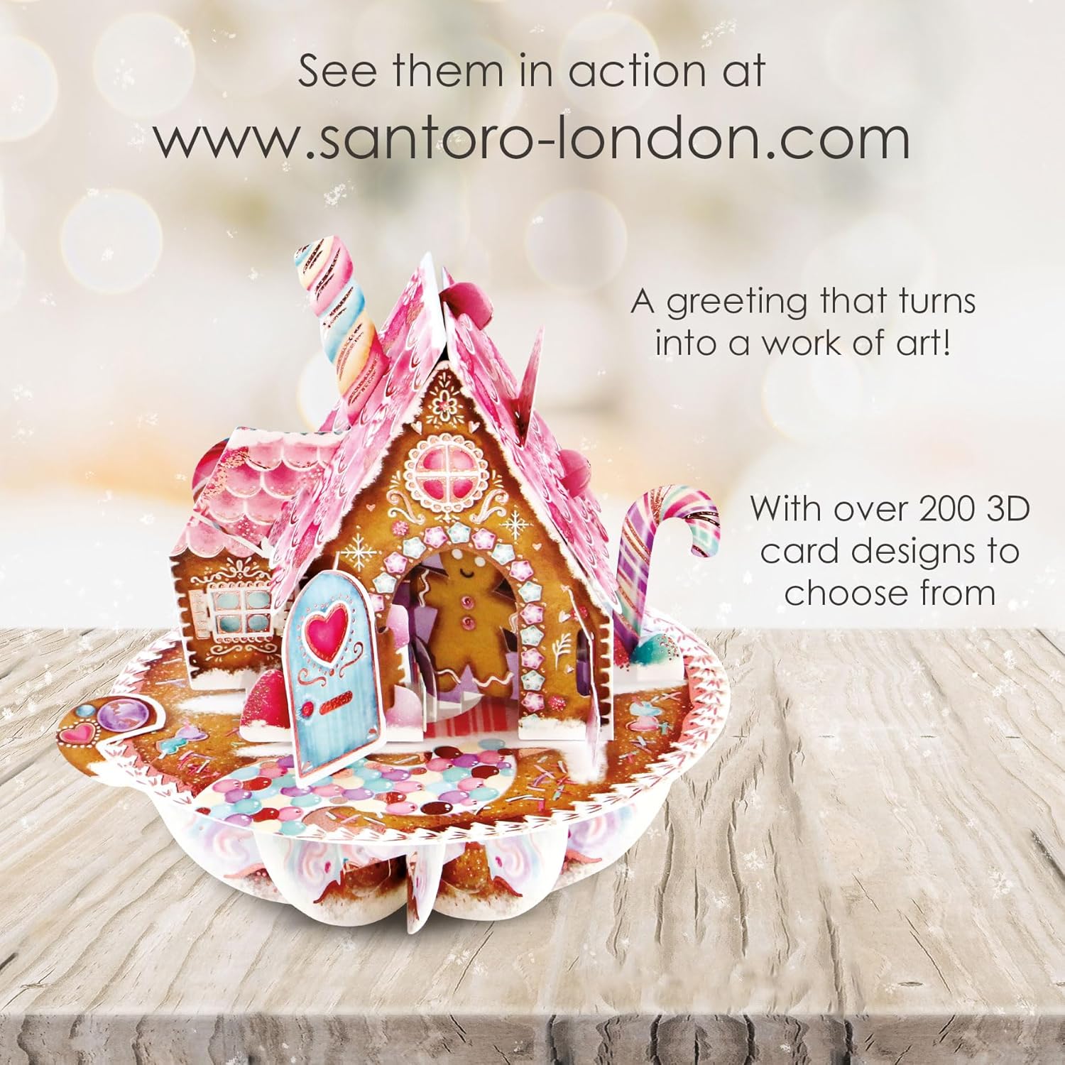SANTORO Pirouette - 3D Pop Up Christmas Card - For Kids, For Adults (Gingerbread House)