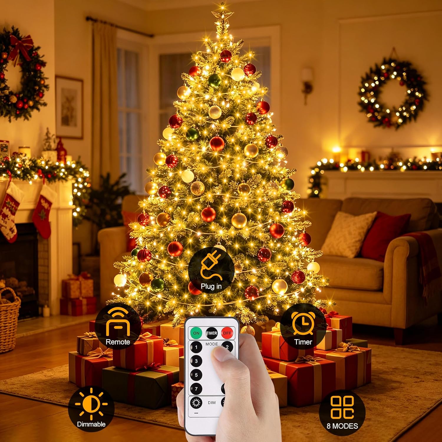 2 Pack 33FT 100 LED Plug In Fairy String Lights Warm White IP68 Waterproof Twinkle Lights with Remote for Bedroom Garden Christmas Decor