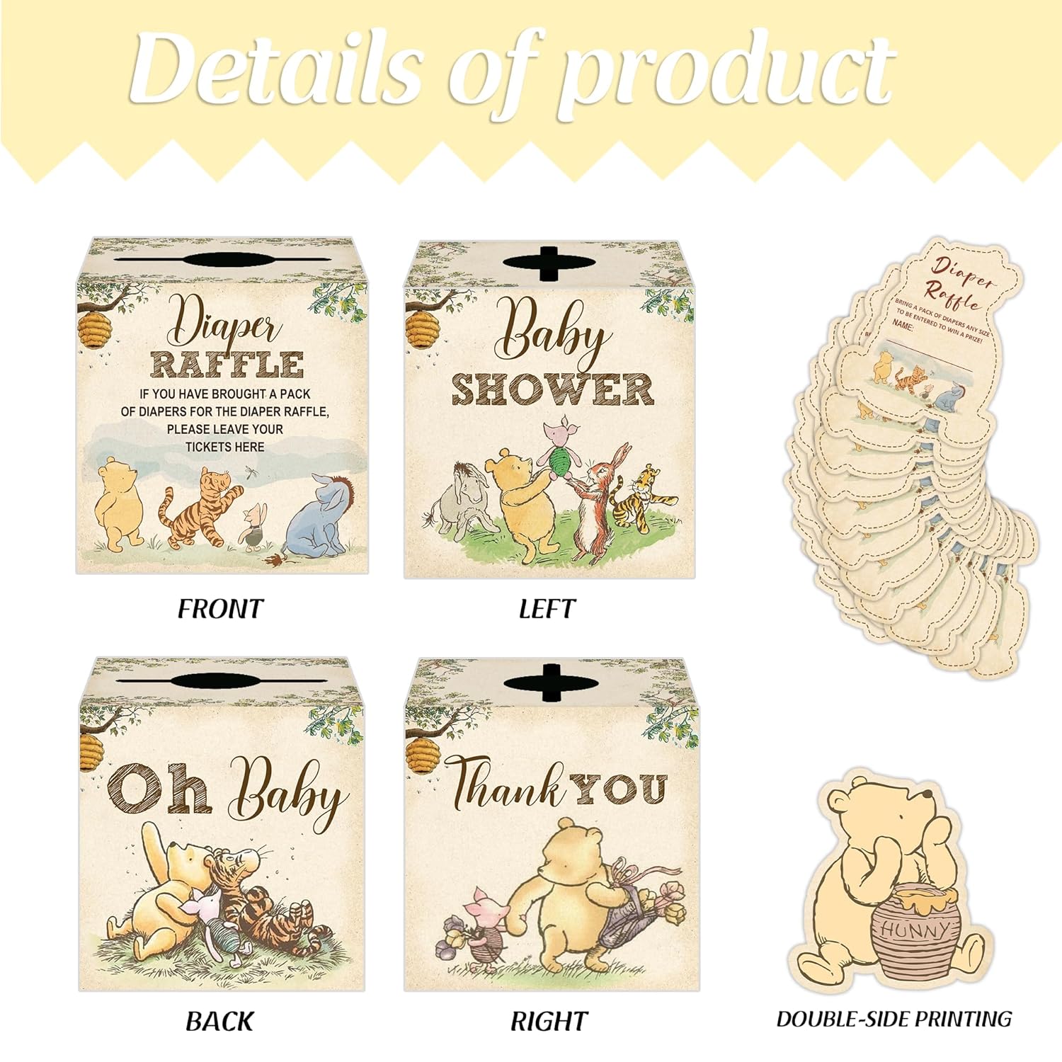 Winnie Baby Shower Decorations, Pooh Party Decorations, The Pooh Baby Shower Games, Winnie Diaper Raffle Box With 50Pcs Cards?Newborn Party Favors Boys And Girls First Birthday Supplies