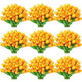 100 Pcs Artificial Real Touch Tulips Fake Artificial Tulip Flower Bulk Bouquet With Stem For Table Centerpieces Wedding Bridal Easter Mother'S Day Garden Home Decor, 13.4''(Sunset Red)