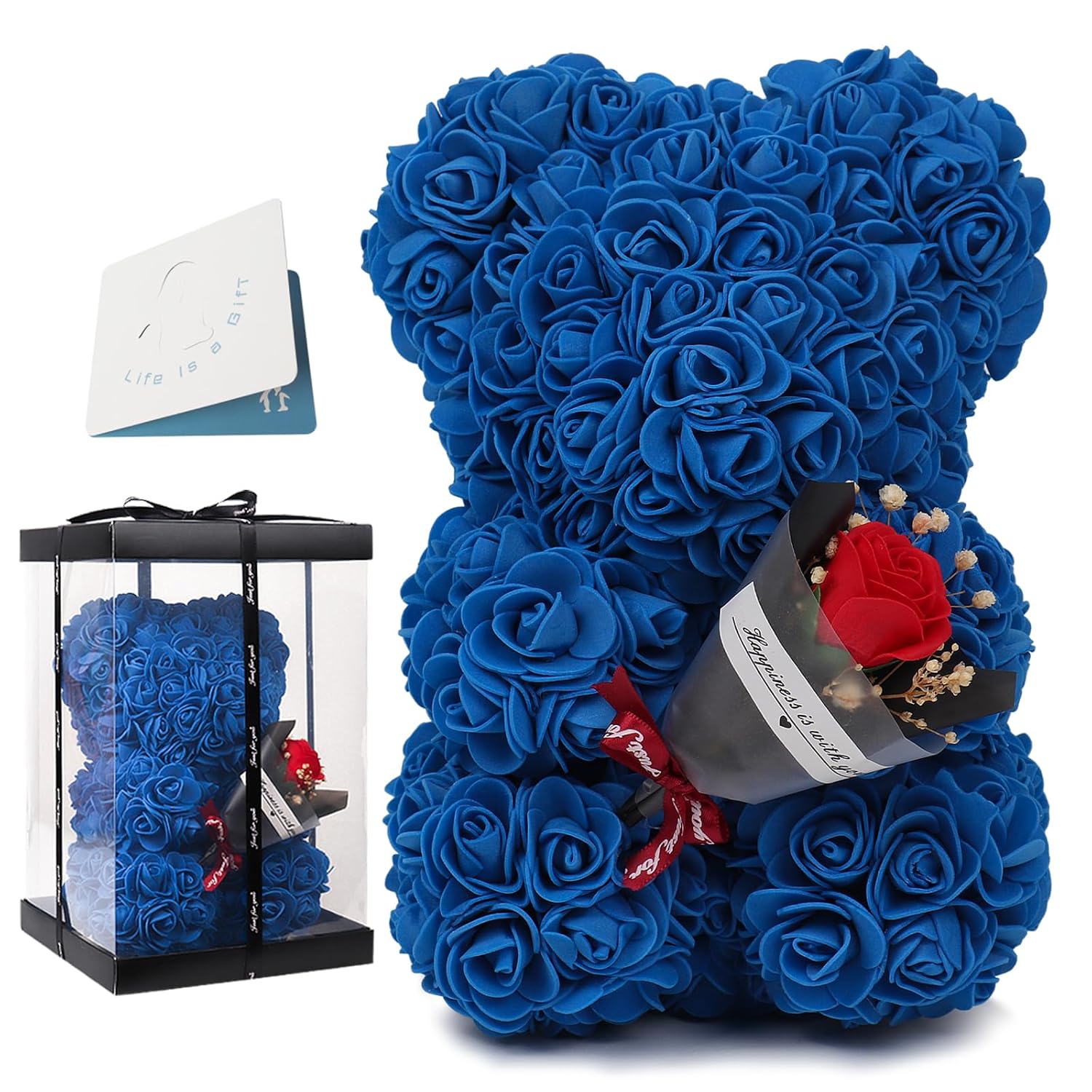 Rose Bear Valentines Day Gifts For Her Artificial Rose Teddy Bear For Girlfriend Mom Wife Handmade Rose Bear For Mothers Day Anniversary Birthday Gifts (Royal Blue)