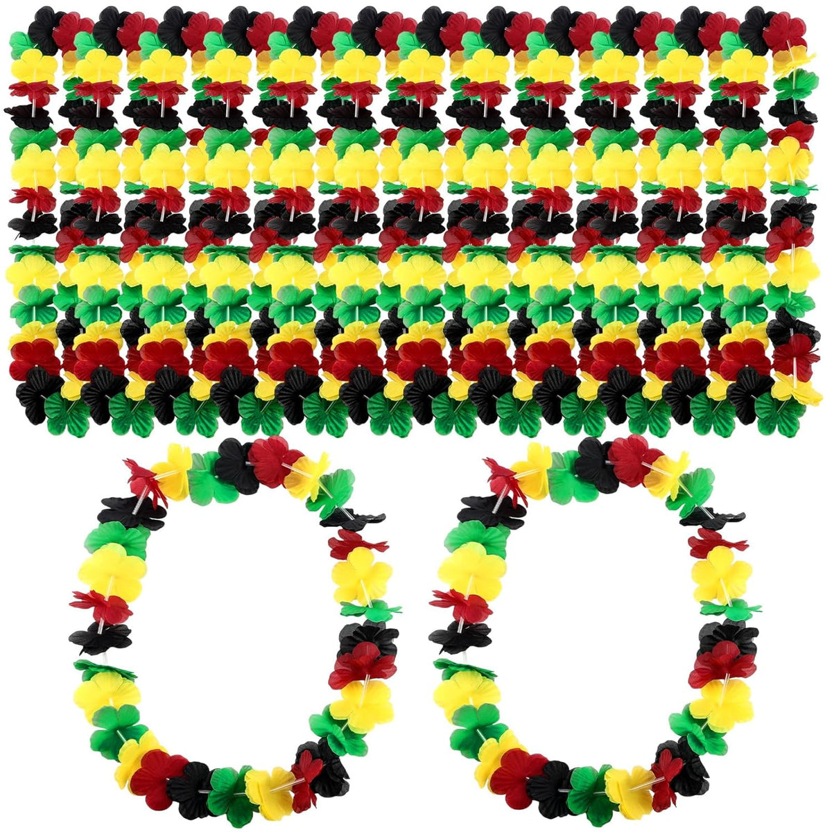 Black History Month Leis Decorations Black History Month Flower Leis Bulk Flower Necklaces Party Supplies Freedom Day Party Decorations(12 Pcs)
