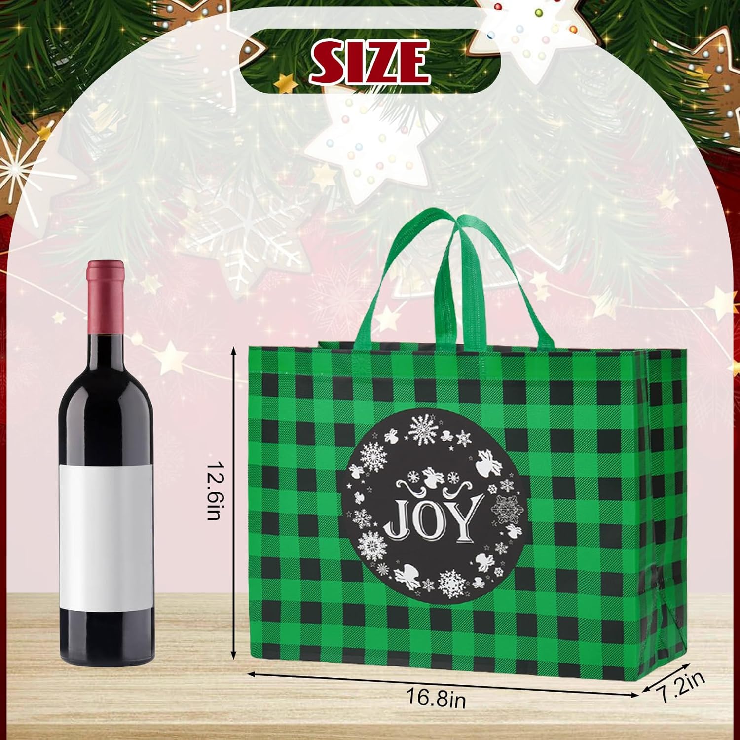 12Pcs Extra Large Christmas Gift Bags, 16.9 * 12.6 * 7.1”, Reusable Tote Bags With Handle Non-Woven Christmas Bags For Gifts Wrapping Xmas Holiday