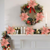 10'' Large Christmas Glitter Poinsettia Flowers Decorations, 10 Pcs Christmas Tree Picks Ornaments Artificial Flowers With Long Stems For Xmas Tree Wreath Garland Wedding Party Diy Decor