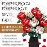 Roses Flowers Bouquet Building Set For Adults With Vase, Red Rose Artificial Flower Botanical Collection Plant Toy Kit, For Her Women Wife Mom, Home Decor(841Pcs)