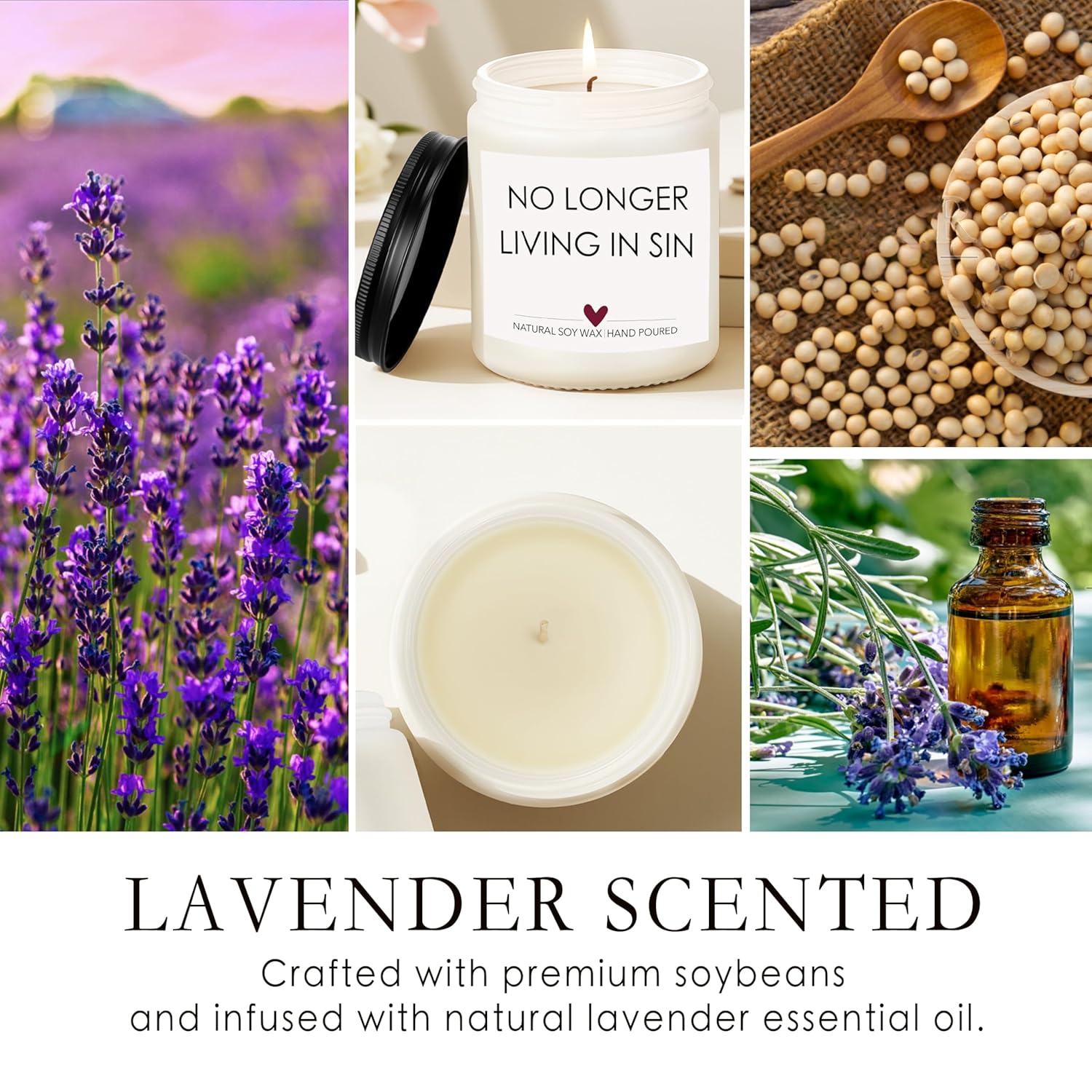 Wedding Gifts For Newlyweds, Gift For Bride And Groom, Funny Engagement Gifts For Him And Her, Lavender Scented Candles, No Longer Living In Sin