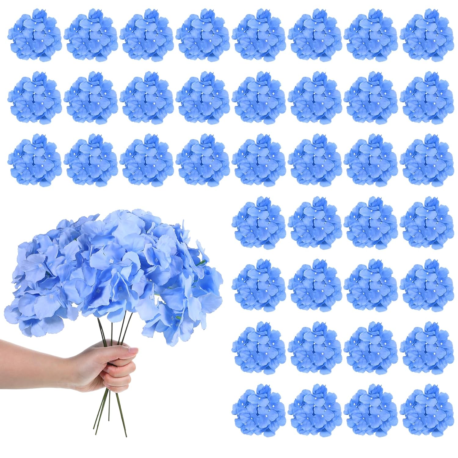 40 Pcs Blue Hydrangea Artificial Flowers Bulk, Silk Hydrangea Heads With Stems, Faux Hydrangeas Flowers Heads, Light Blue Artificial Flowerss Headss For Wedding Centerpieces, Party Decoration