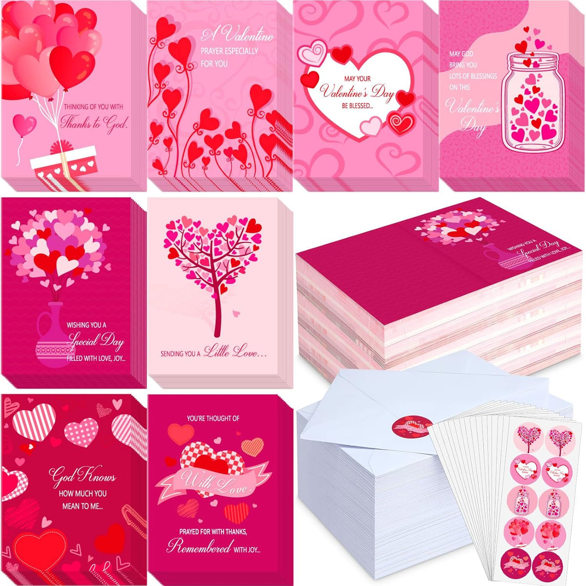 120 Pack Religious Valentines Day Cards With Envelopes And Stickers Christian Cards With Blessing Heart Greeting For Valentine‘S Day Party Favors Supplies 4.5 X 6.2 Inch