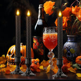 Black Flameless Taper Candles, 9.7” Real Wax Window Candles Battery Operated With Remote & Timer, Honeycomb Led Candlesticks Flickering For Room Home Christmas Valentine'S Day Decor, 6Pcs