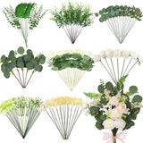 120Pcs 15 Kinds Artificial Eucalyptus Stems Mixed Faux Eucalyptus Stems Leaves And Flowers Bulk Silver Dollar Eucalyptus Stems For Floral Arrangements Wedding Home Vase Bouquet Greenery Decoration