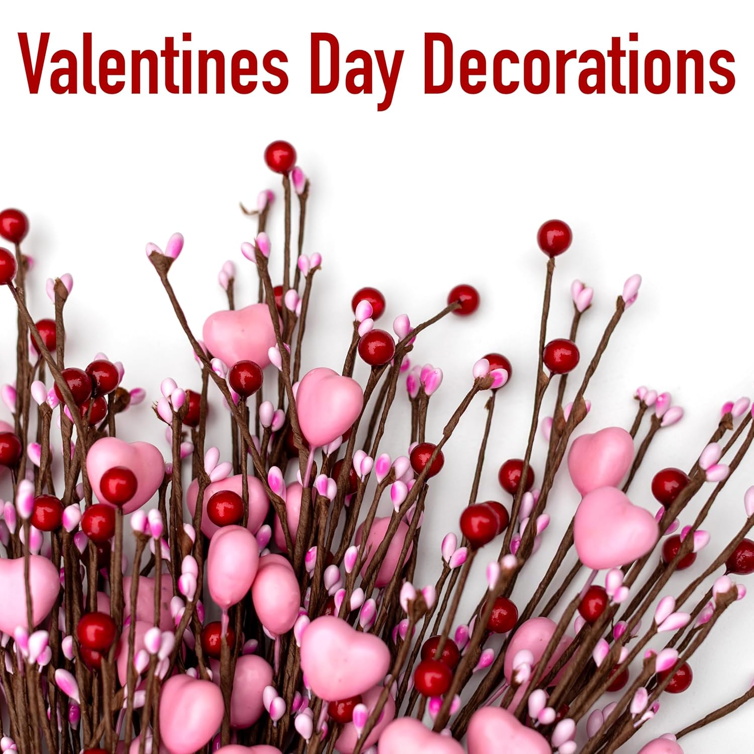 Valentines Day Decorations Floral Picks Stems - 8Pcs,16 Inch Artificial Pink Berry Heart Shaped Branches Gift For Wedding Home Vase Decor (Pink)