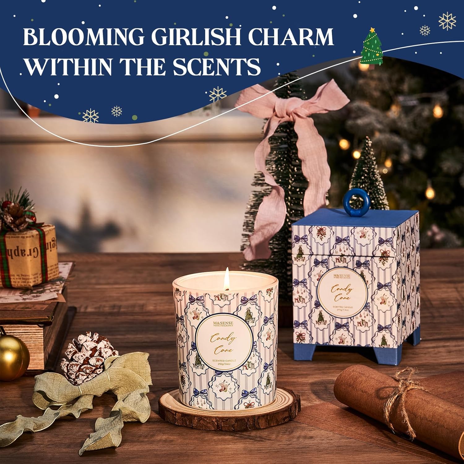Christmas Holiday Candle - Candy Cane Scent, 7.4 Oz Soy Wax, Winter Scented Candle Gift For Women And Teen Girls
