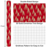 Red Christmas Wrapping Paper, Red And Gold Trees Holiday Wrapping Paper, Vintage Gold Foil Christmas Trees Elegant Winter Gift Wrap For Gift Packaging, Craft, New Year(17 Inch X 33 Feet)