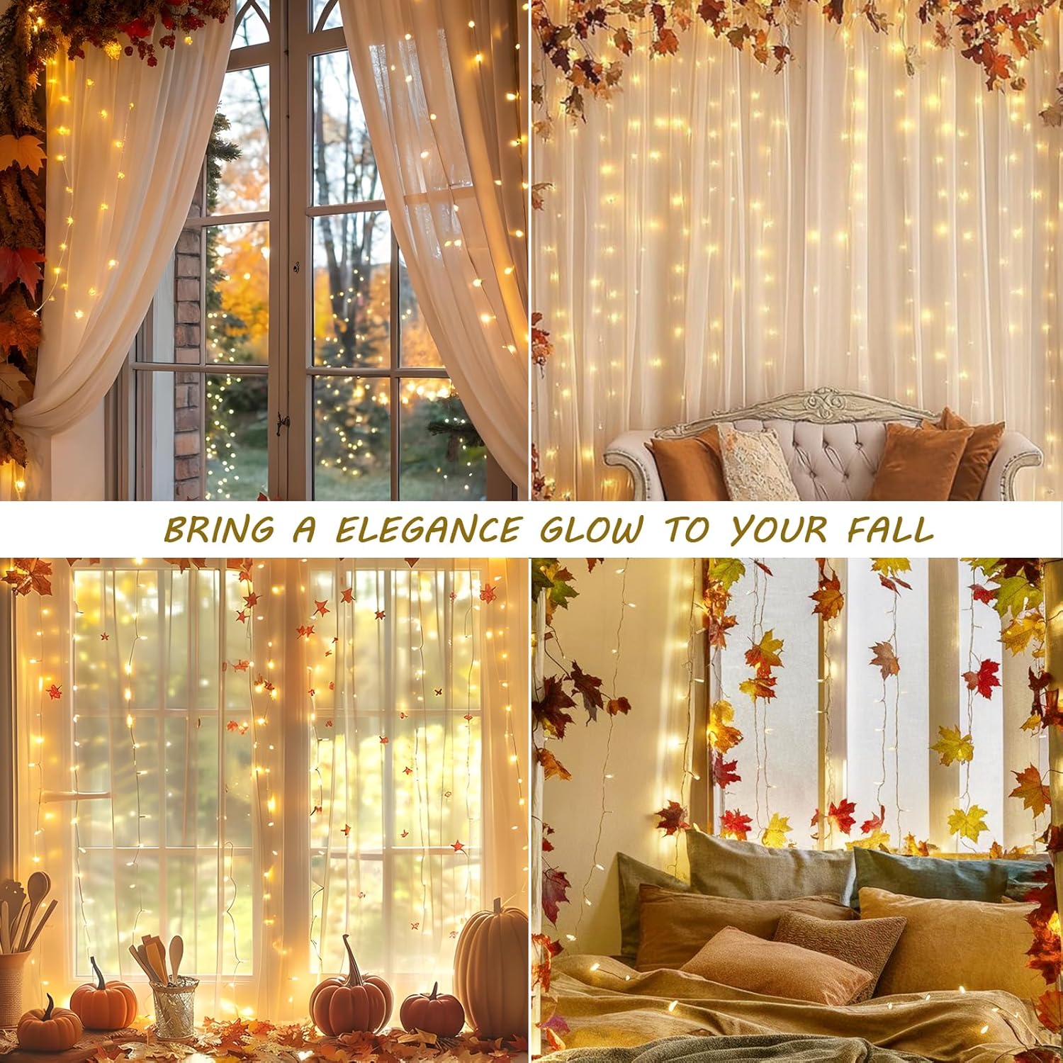 Fiee Curtain Lights,13Ftx6.5Ft Safety Window Curtain Icicle String Lights 30V 8 Modes For Christmas Wedding Party Family