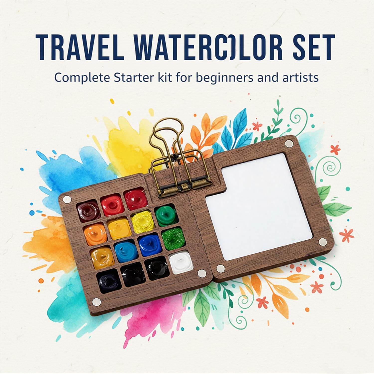 Mini Watercolor Set, 12 Color Pocket Art Kit With Water Brush & Paper Pad, Portable Travel Painting Supplies For Adults & Beginners