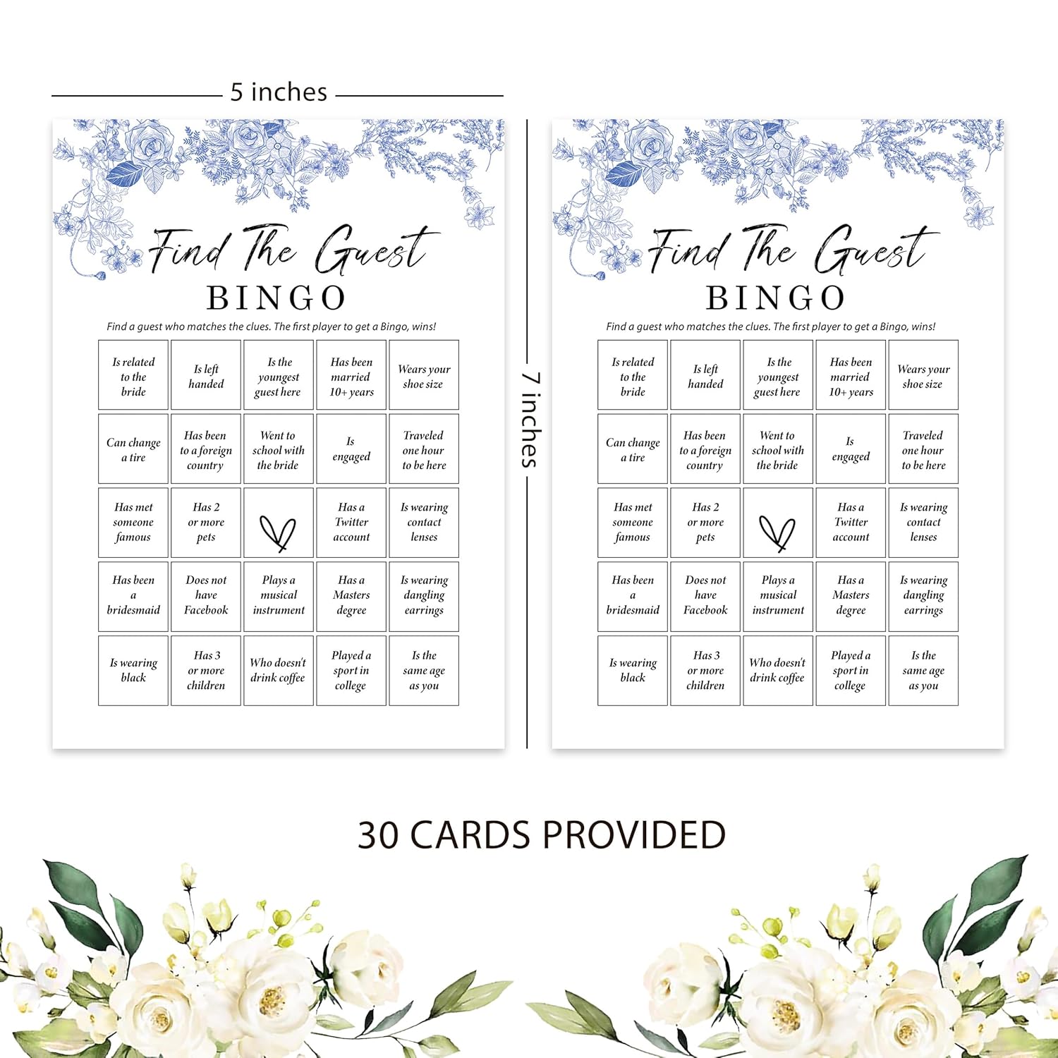 Find The Guest Bingo Bridal Shower Game-Set Of 30, Blue Floral Bridal Shower Cards, Something Blue Before I Do Decorations, Wedding Party Game Cards For Guests, Bridal Shower Ideas-Hlyxb03