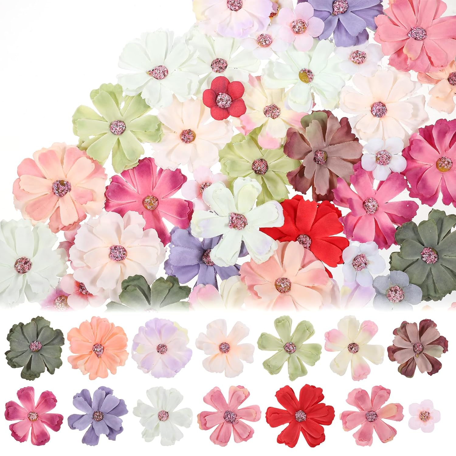120 Pieces Of Mini Artificial Flowers For Crafts Spring Artificial Wildflowers Artificials Silk Fabric Flower, Daisy Peony Flowers, For Craft Wreaths Weddings Home Decoration