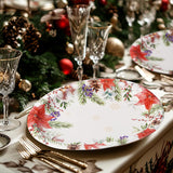 50 Count Christmas Oval Paper Plates, 10" X 12.5" Large Disposable Dinner Serving Platters, Poinsettia Design For Xmas Dinnerware Table Decorations