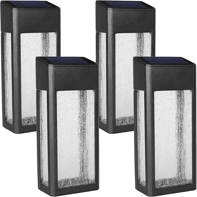 4 Pack Solar Fence Post Lights Aluminum Glass Waterproof Outdoor Wall Accent Lights