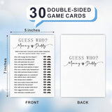 30 Guess Who Game Cards For Baby Shower Game & Activity - Mommy Or Daddy Minimalism Double-Sided Fill In Style Game Cards, Gender Reveal Game - Baby Shower Party Favors & Decorations -A02