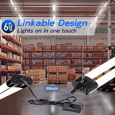 6 Pack 4FT Linkable LED Shop Lights 42W 4400LM 5000K Garage Utility Fixtures with Power Cord