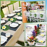 60 Pcs Tropical Party Decor Supplies 30 Pcs 8" Fak Monstera Leaves 30 Pcs 2.75" Artificial Plumeria Flower And Glue For Hawaiian Luau Jungle Beach Theme Table Wedding Party(White)